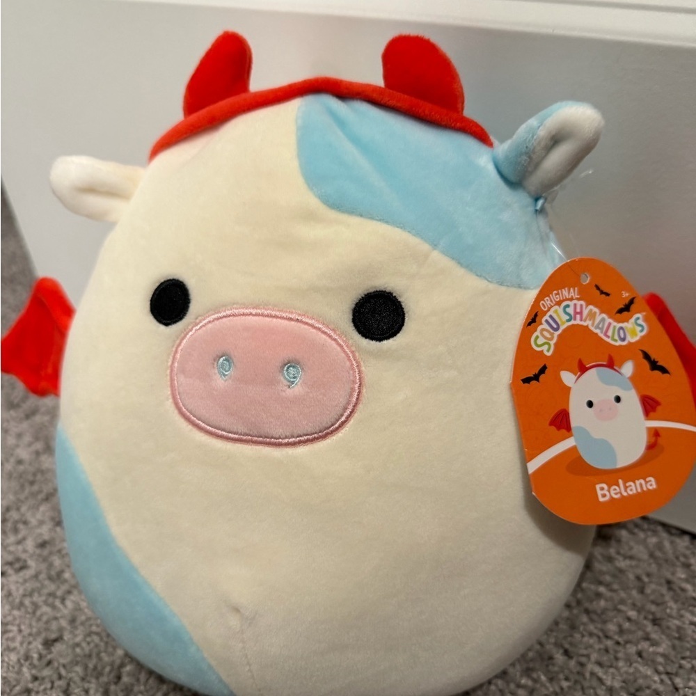 Squishmallows Belana the Cow Plush - Blue and Red